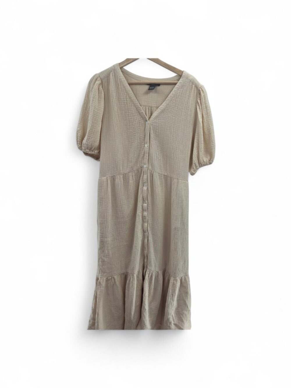 Chelsea & Theodore Cream 100% Cotton Gauze Button Down Midi Dress Size Large